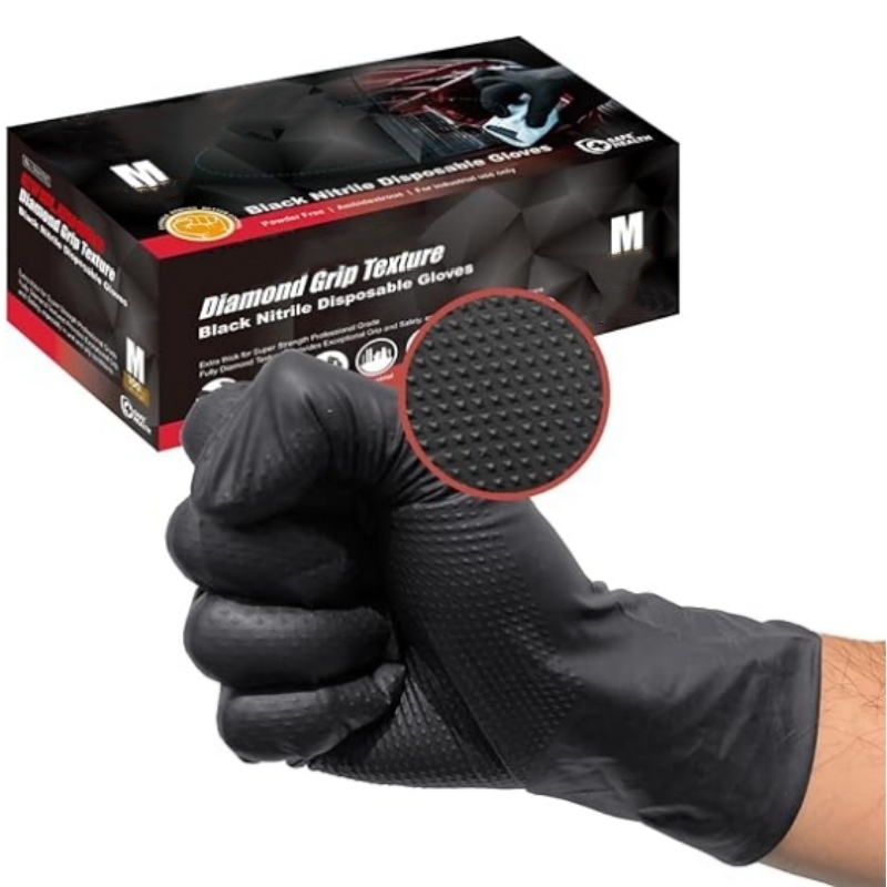 Garden Gloves - Rękawice nitrylowe czarne, wytrzymałe, 8mil, jednorazowe,